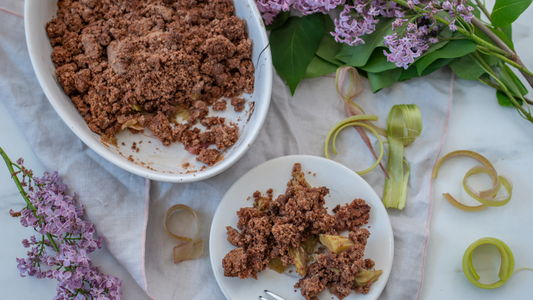 Rhubarb & Dark Chocolate Crumble (Gluten-Free & Vegan Option Available)